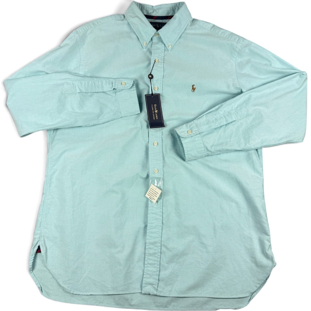 NWT Vintage Ralph Lauren Oxford Cloth Shirt XL Aqua OCBD Flesh Pony Deadstock